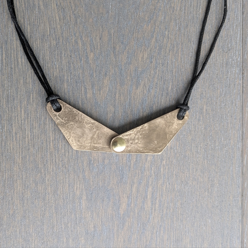 Beautiful Handmade Cast Bronze Necklace with Brass Connector, Signed